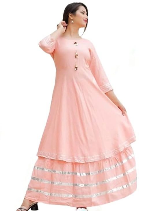 Women's Rayon Blend Anarkali Solid Kurta with Palazzo Set/Women Ethnic Rayon Cotton Kurta and Palazzo Dress
