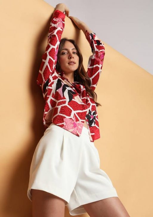 Women Slim Fit Printed Spread Collar Casual Shirt