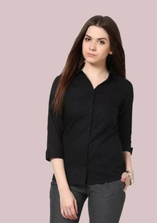 Women Regular Fit Solid Spread Collar Casual Shirt