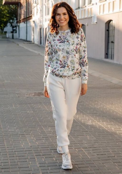 Women Printed Round Neck Wool Blend White, Green T-Shirt