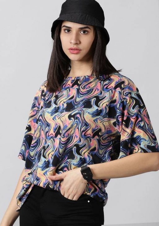 Women Printed Round Neck Pure Cotton Multicolor T-Shirt