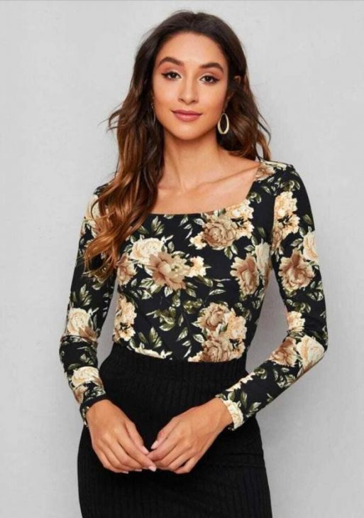 Casual Regular Sleeves Printed Women Black Top