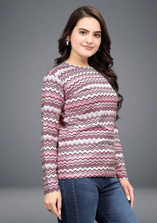 Women Printed Round Neck Wool Blend Red T-Shirt