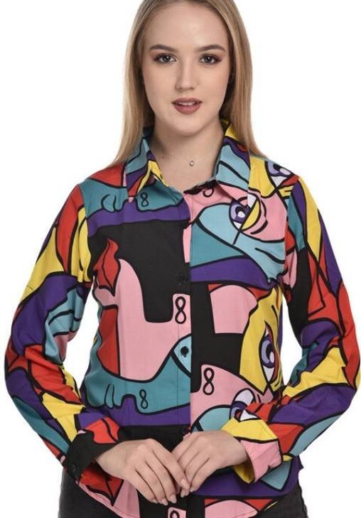 Women Regular Fit Printed Spread Collar Casual Shirt