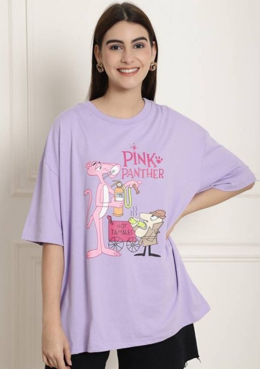 Women Graphic Print Round Neck Cotton Blend Purple T-Shirt